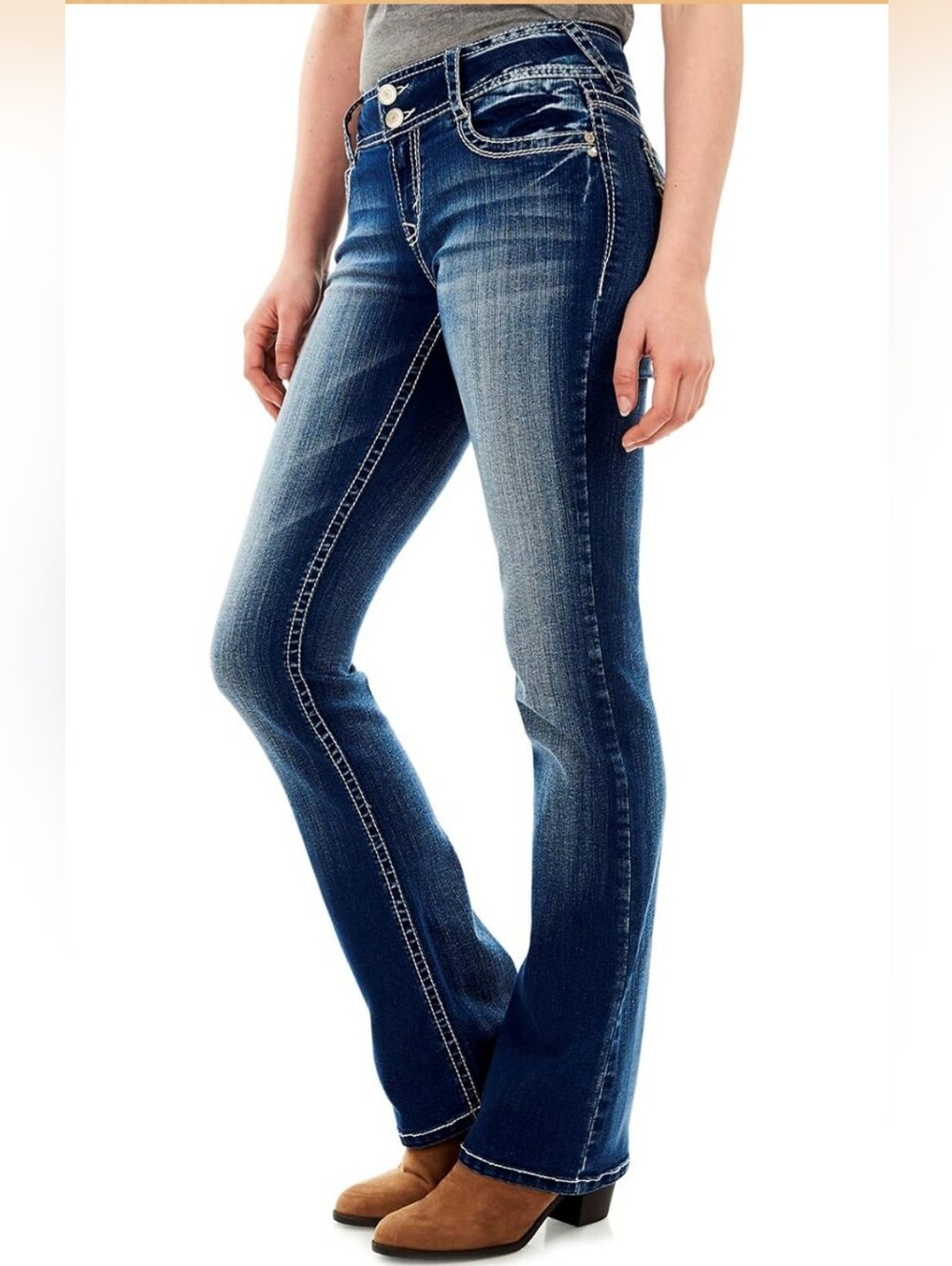 Wallflower Dark Wash Bootcut Women’s Jeans Contrast Stitching, Embellished Sz 13